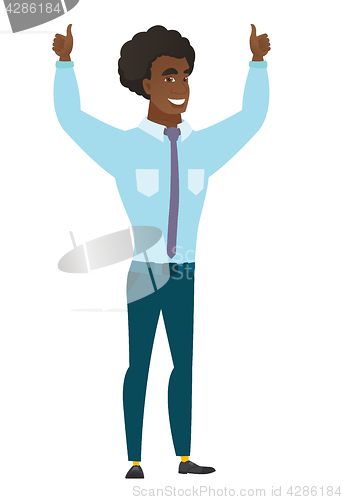 Image of Businessman standing with raised arms up.