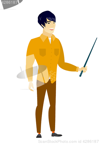 Image of Asian business man holding pointer stick.