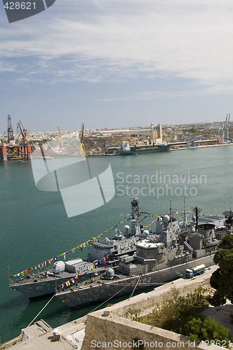 Image of editorial military ships grand harbor vallettta malta
