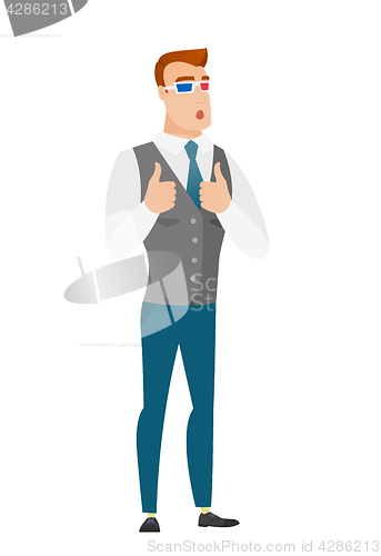 Image of Caucasian businessman watching movie in 3D glasses