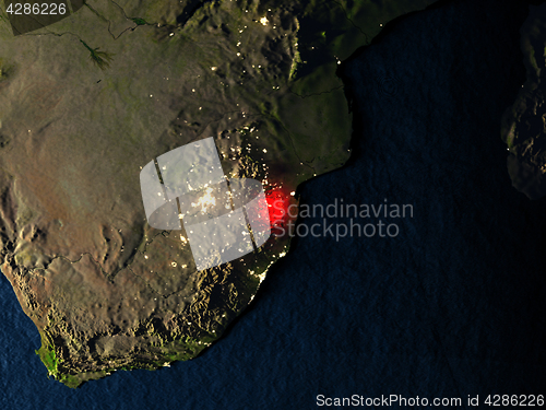 Image of Swaziland in red from space at night