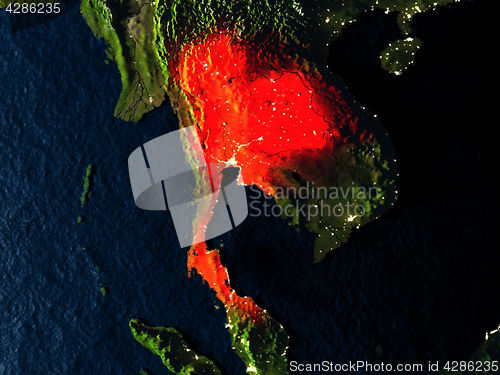 Image of Thailand in red from space at night