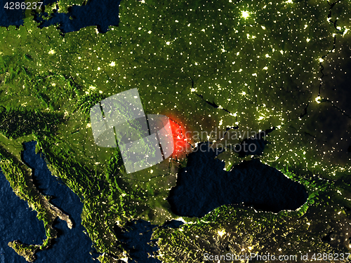 Image of Moldova in red from space at night
