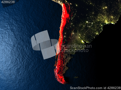 Image of Chile in red from space at night