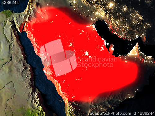 Image of Saudi Arabia in red from space at night