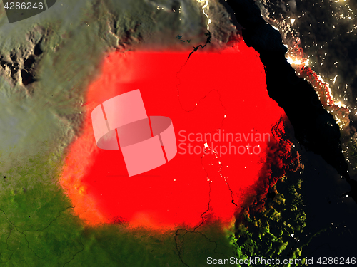 Image of Sudan in red from space at night