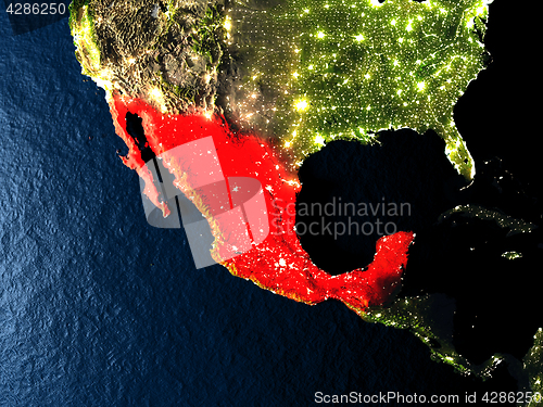 Image of Mexico in red from space at night