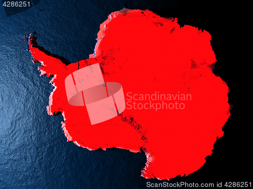 Image of Antarctica in red from space at night
