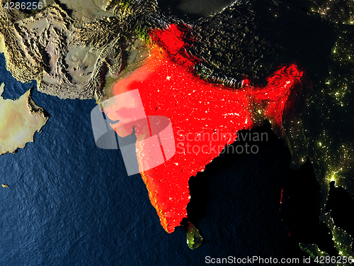 Image of India in red from space at night