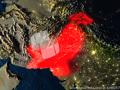 Image of Pakistan in red from space at night