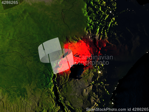 Image of Uganda in red from space at night