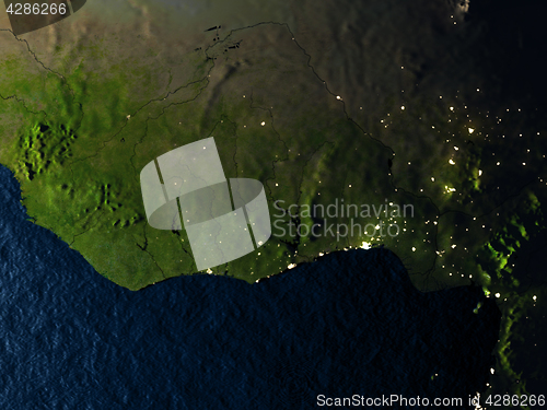 Image of Ghana in red from space at night