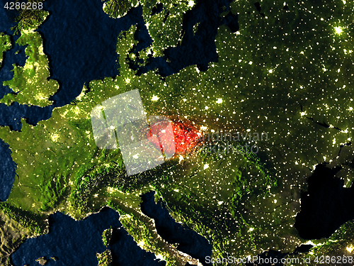 Image of Czech republic in red from space at night