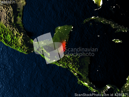 Image of Belize in red from space at night