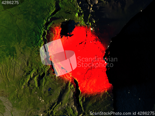 Image of Tanzania in red from space at night