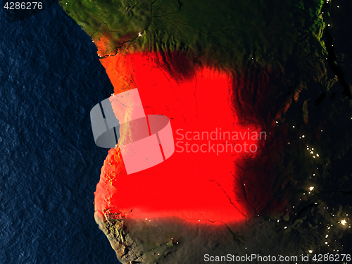 Image of Angola in red from space at night