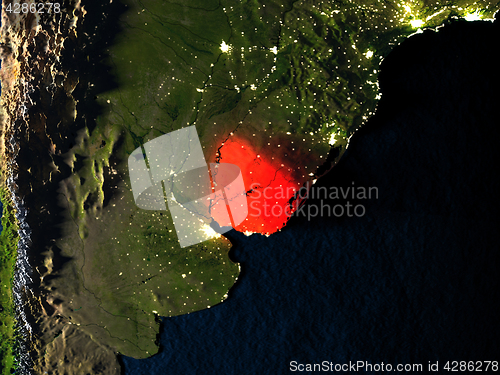 Image of Uruguay in red from space at night