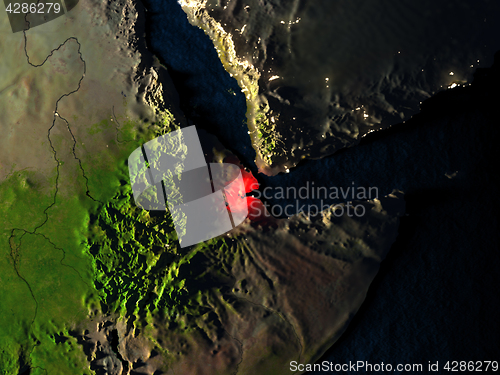 Image of Djibouti in red from space at night