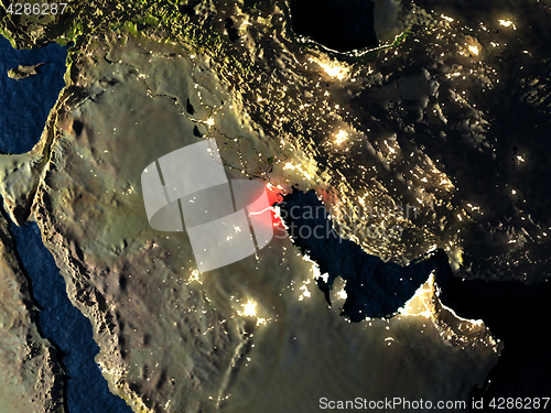 Image of Kuwait in red from space at night