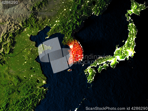 Image of South Korea in red from space at night