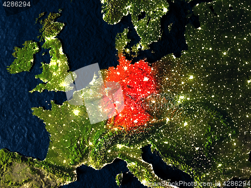 Image of Germany in red from space at night
