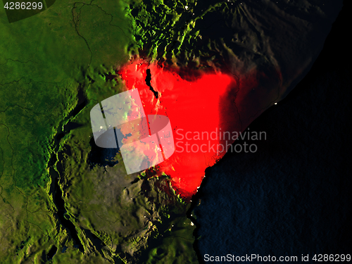 Image of Kenya in red from space at night