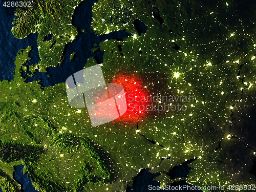 Image of Belarus in red from space at night