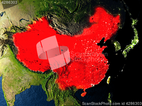 Image of China in red from space at night