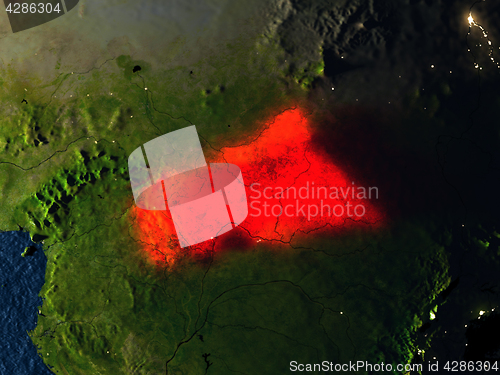 Image of Central Africa in red from space at night