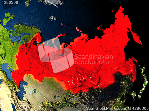 Image of Russia in red from space at night