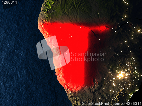 Image of Namibia in red from space at night