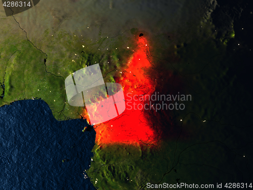 Image of Cameroon in red from space at night