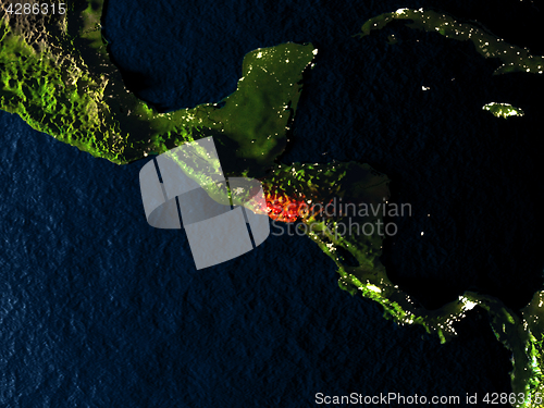 Image of El Salvador in red from space at night