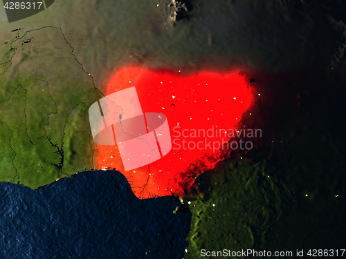 Image of Nigeria in red from space at night