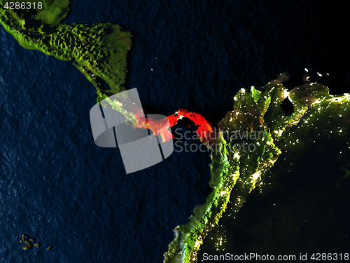 Image of Panama in red from space at night