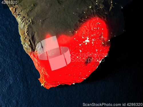 Image of South Africa in red from space at night