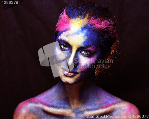 Image of beauty woman with creative make up like Holy celebration in Indi