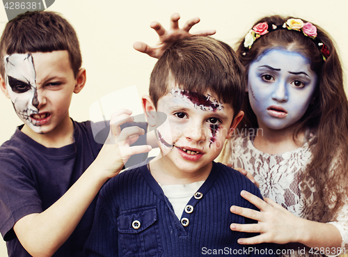 Image of zombie apocalypse kids concept. Birthday party celebration facep