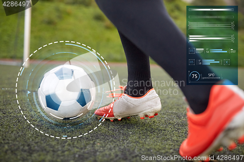 Image of soccer player playing with ball on football field