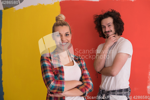 Image of couple in love  over color background