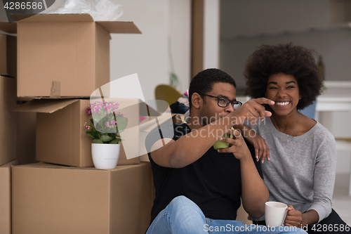 Image of African American couple relaxing in new house