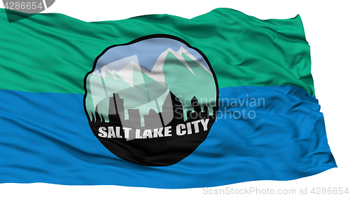 Image of Isolated Salt Lake City Flag, Waving on White Background