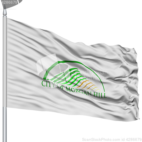 Image of Morgan Hill City Flag on Flagpole, USA