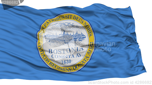 Image of Isolated Boston Flag, Waving on White Background