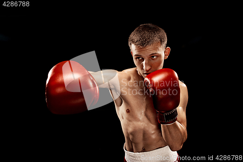 Image of Male boxer boxing with dramatic edgy lighting in a dark studio