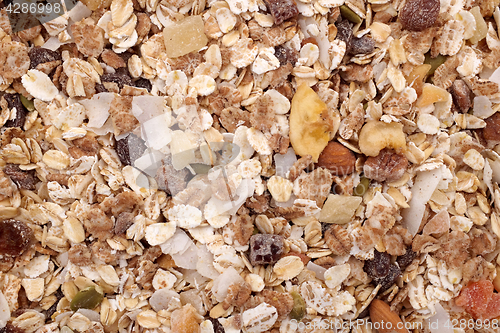 Image of Background of muesli - cereal with seeds, fruit and nuts