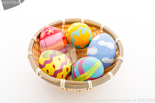 Image of Handmade easter eggs in a basket