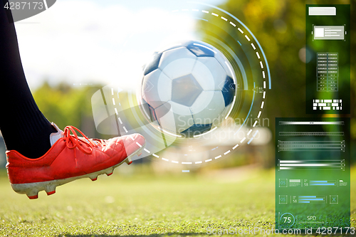 Image of soccer player playing with ball on football field