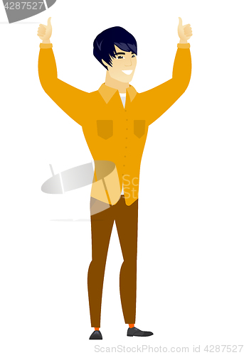 Image of Businessman standing with raised arms up.