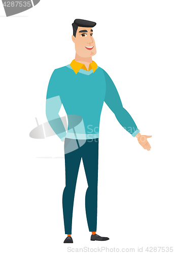 Image of Caucasian businessman with hand in his pocket.